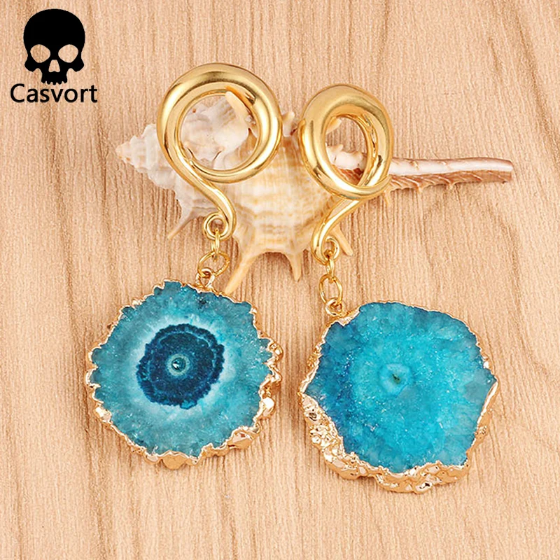 Casvort 2 шт. нерегулярные с драгоценными кристаллами висячие беруши ушные туннели из нержавеющей стали золотые ушные весы с крючком пирсинг измерительные приборы