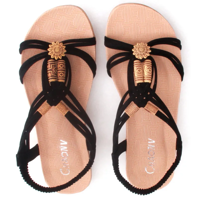 

Women's Sandals Summer Shoes Mid Heel Fashion Herringbone Beaded Sandals Flip-flop Flat Bohemia Beach Shoes Female Girls