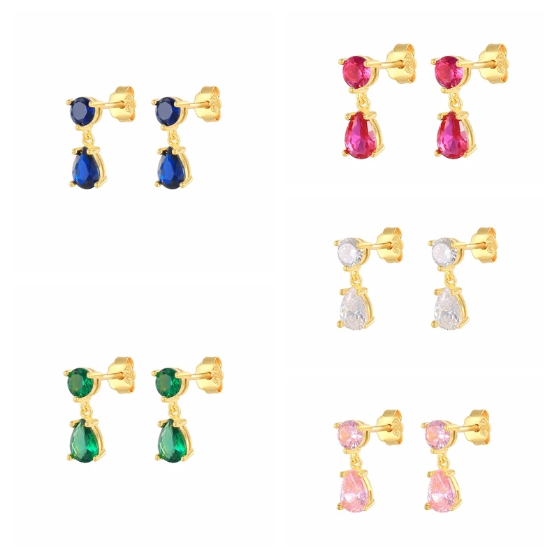 

Sterling Silver Earrings For Women Green /Pink Zircon Stud Earring Jewelry Mother's Gifts Teardrop Pendientes Brincos