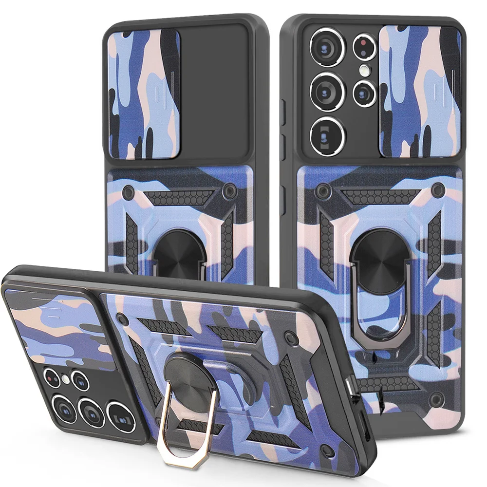 

KEYSION Shockproof Case for Samsung S21 S20 Note 20 Ultra Stand Push Pull Camera Protection Camo Phone Cover for Galaxy A52 A72