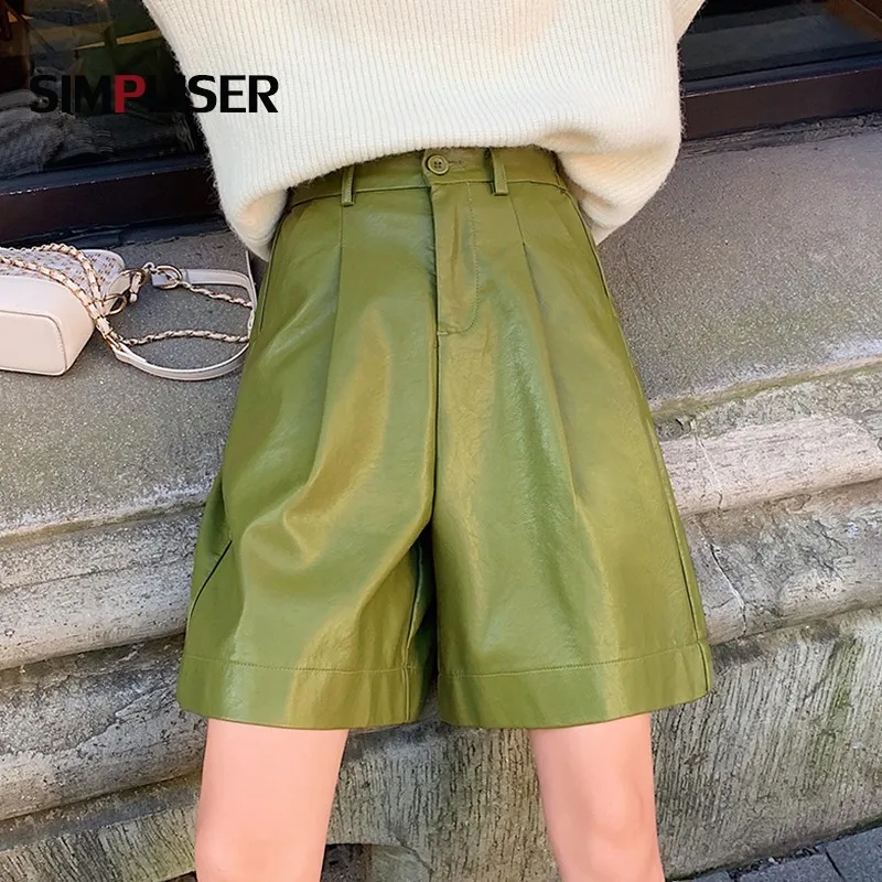 Женские брюки из искусственной кожи 2020 свободные с эластичной резинкой на талии