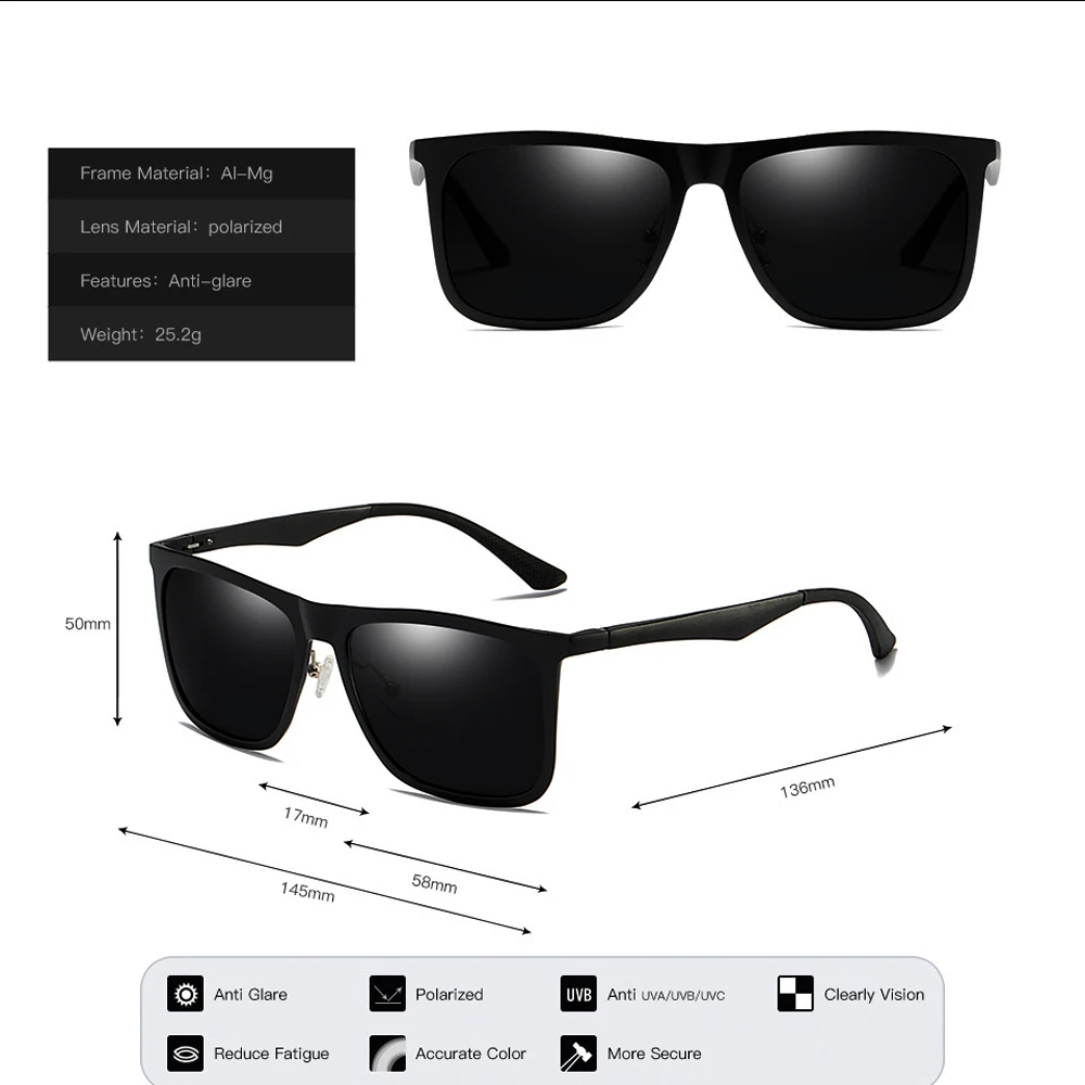 

High-end Squared Men Women Driver Sun Glasses Polarized Mirror Sunglasses Custom Made Myopia Minus Prescription Lens -1 to -6