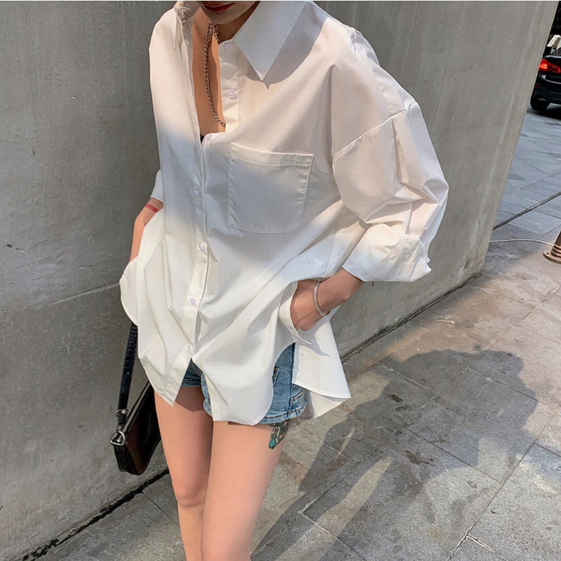 Женская ажурная блузка с бантом длинным рукавом и карманами |