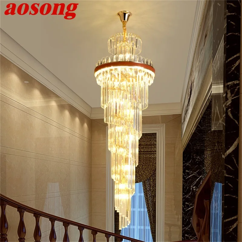

AOSONG Gold Chandeliers Fixtures Contemporary Crystal Pendant Lamp Light Home LED for Stairs Hall Decoration