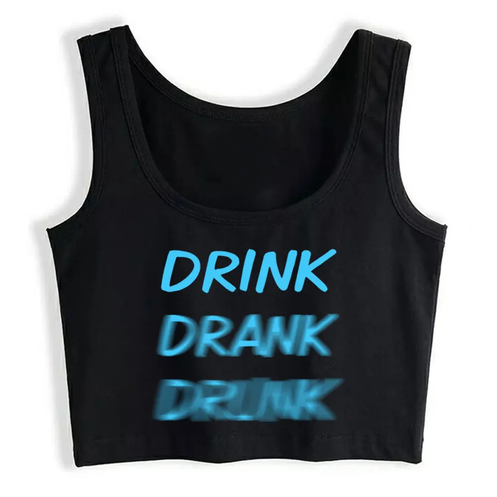 

Boho Crop Top Drink Drank Drunk Blue Fashion Black Sleeveless Womens Tops blusas mujer de moda 2021 verano Gym Tank Top Women