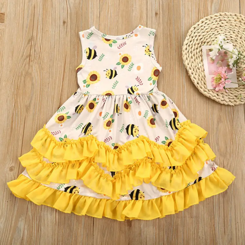 3 цвета стильное модное платье с оборками и принтом подсолнуха для маленьких
