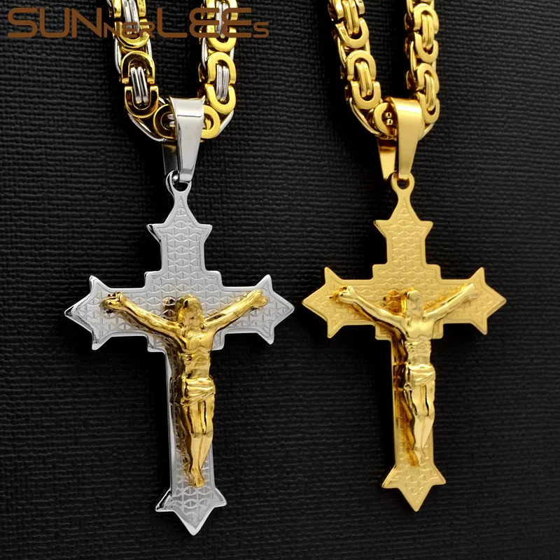 Цепочка с кулоном в виде креста Иисусом Христа из нержавеющей стали | Украшения и