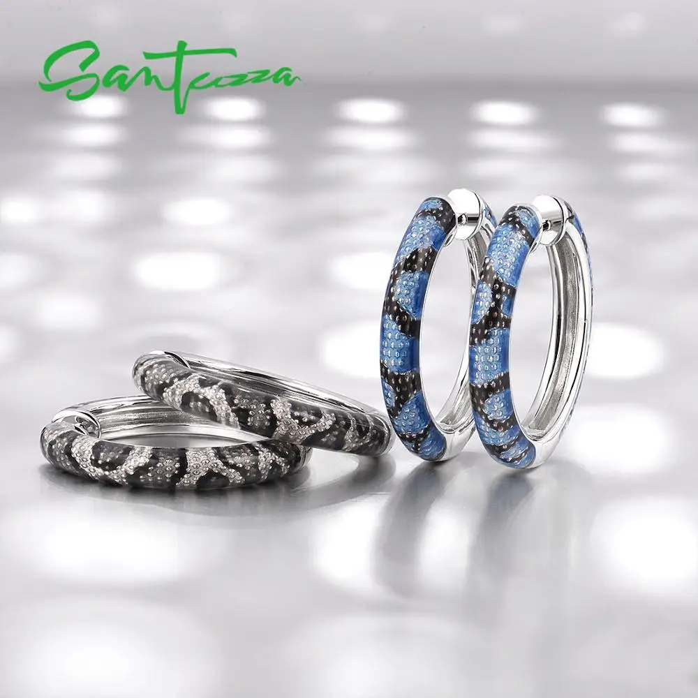 SANTUZZA, 925 пробы, серебряные серьги для женщин, нежные, голубые, серые, эмалированные, змеиные вены, серьги-кольца, шикарное, хорошее ювелирное изделие, ручная работа