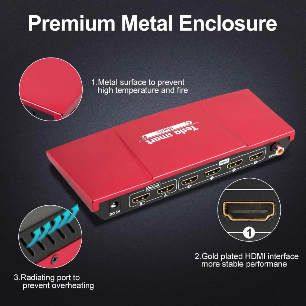 4K HDMI матрица 4x2 HDMI разделитель, сплиттер 4 порта вход и 2 порты вывода с аналоговым стерео(SPDIF) поддержка 4Kx2K@ 30 Гц HDCP