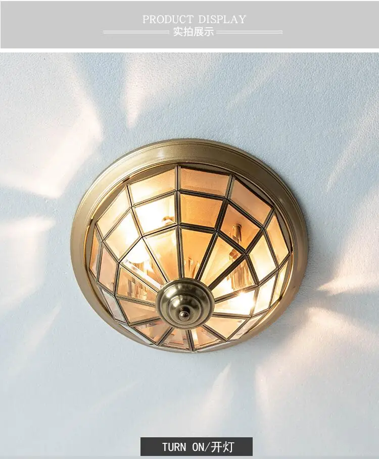 American copper glass dining room lamp study creative simple personality round porch balcony bedroom ceiling | Лампы и освещение