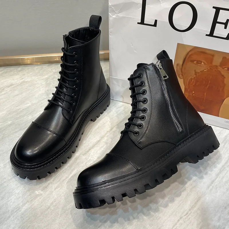 

Comfortable Brand Leather Boots For Men Motocycle Protective Shoes Combat Luxurious Winter Fashion Thick Bottom Non-slip