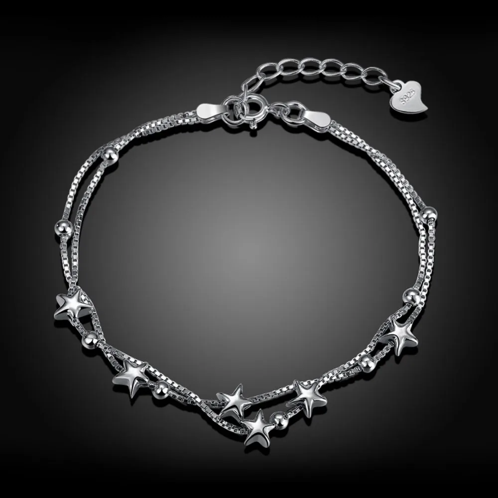 

C871 925 sterling silver Elegant Deluxe Silver Rhinestone Crystal Bracelet Bangle Jewelry For Women Girl Gift