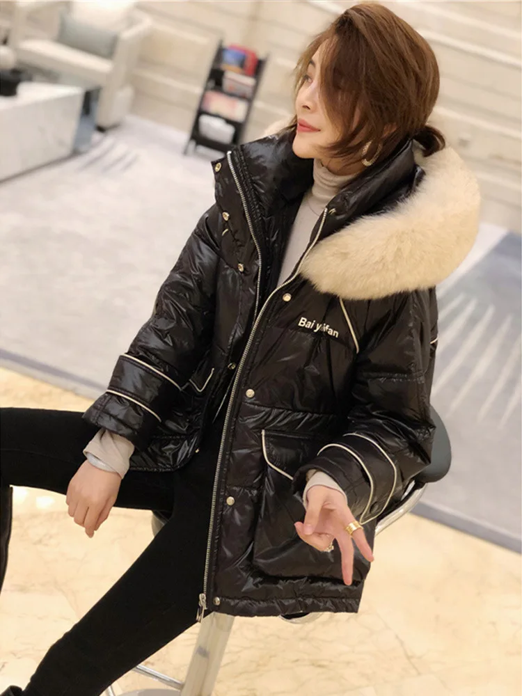 

silver Fanlis white rabbit hair big hair collar down jacket female cocoon type nixie coat bread suit short autumn winter