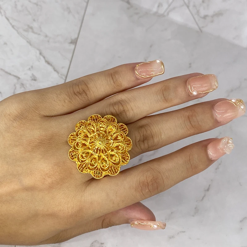 

Free Size Dubai rings For women Trendy 24K gold Plated Ethiopia Rings African Party wedding gifts Middle East Rings Hallowe gift