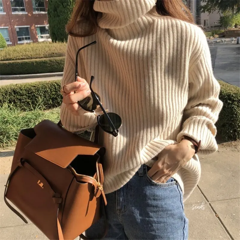 

HziriP 2021 High Street All Match Casual High Quality Hot Fashion Turtleneck Warm Brief Vintage Loose Chic Pullovers Sweaters