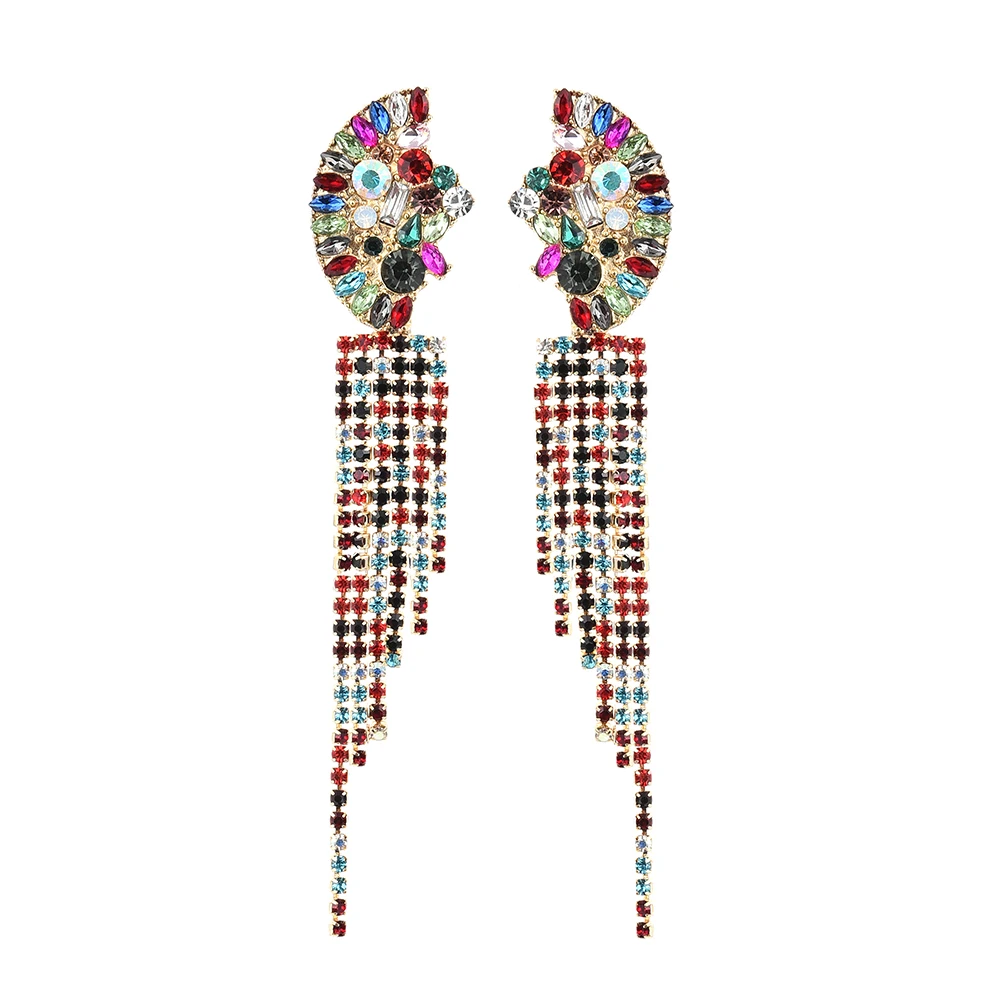 

Ztech Long Tassel Luxury Colorful Crystal Earrings For Women Girls Hanging Drop Earring Fashion Jewelry Accessories For Women
