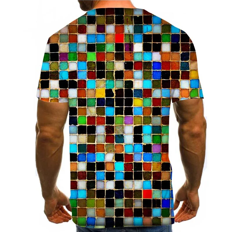 

Men Graphic T Shirts Round Neck 3D Print Short Sleeve Daily Tops Rainbow Square Clothing