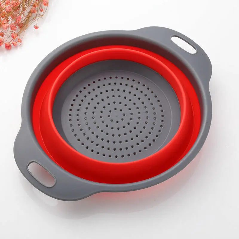 New Design Kitchen Home Drain Basket Collapsible Silicone Colander Strainer Foldable Fruit Vegetable Washing Basin 3 Colors | Дом и сад