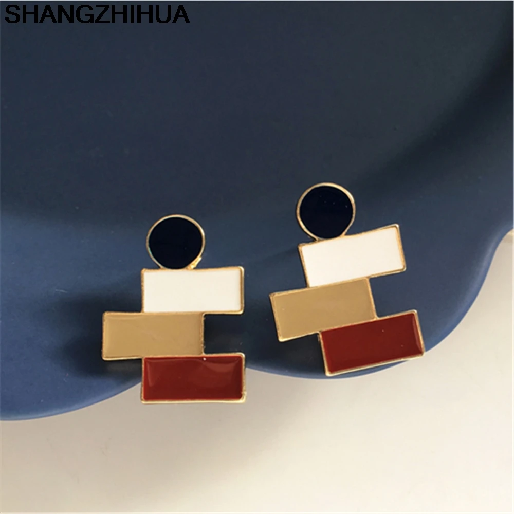 Импрессионистские французские цветные контрастные геометрические серьги в