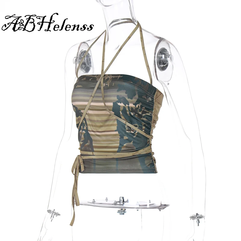 

A&BHelenss 2021 Summer Women Fashion Streetwear Outfits Club Y2K Yank Tees Vintage Print Sexy Crop Top