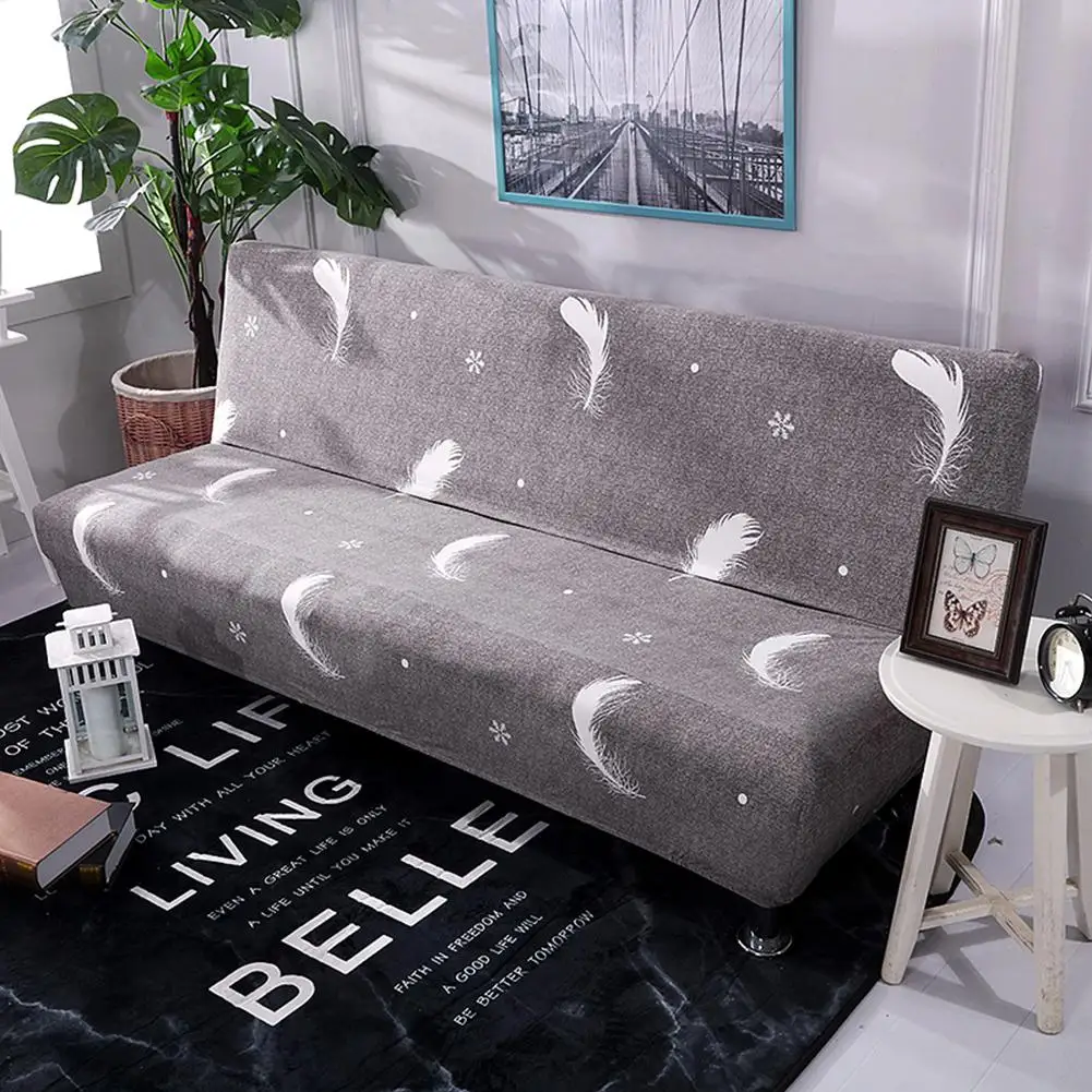 Натяжной чехол для дивана без подлокотника складного покрытый полностью