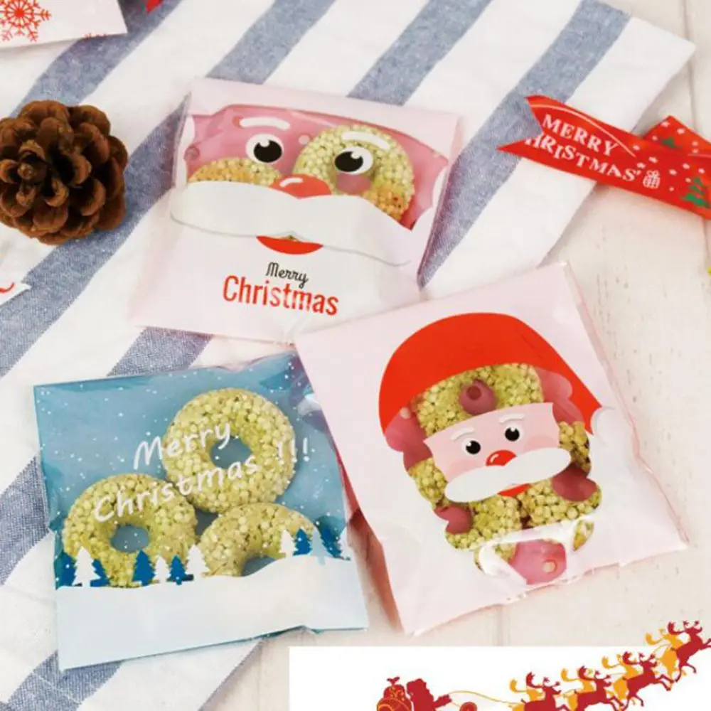100Pcs/lot Cute Cartoon Gifts Bags Christmas Cookie Packaging Self-adhesive Plastic Biscuits Birthday Candy Cake Package | Дом и сад