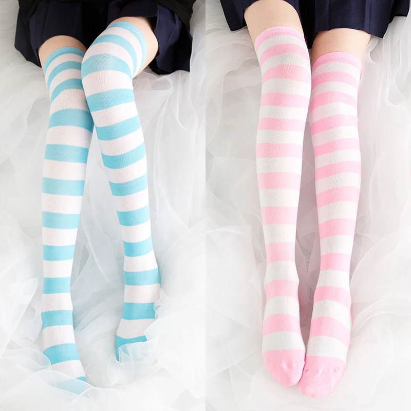 

Japanese Kawaii Thigh High Socks Sexy Stockings Over Knee Socks Halloween Cute Blue White Lolita JK Cosplay Socks Knee Socks