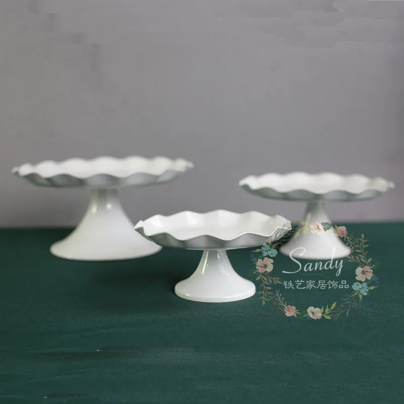 S M L белые металлические подставки для торта с высокими ножками 5/6/8 дюймов тарелки