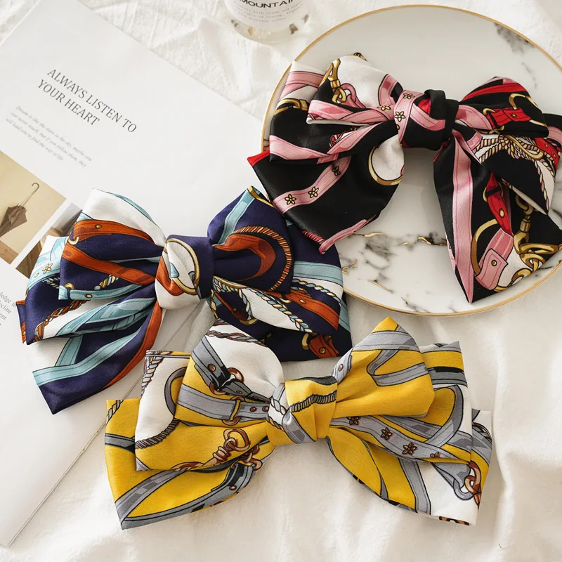 

Women Big Flower Printed Bow Hairpins Girl's Bb Korea Style Hairclips Lovely Side Clips Sweet Barrettes Kids Hair Pin Girl