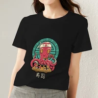 fashion womens t shirt casual basic slim fit cartoon sushi little monster pattern printing series ladies commuter o neck blouse