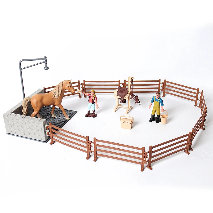 

Simulation DIY Horse Stall with Farm Stable Wash Area and House Model Action Figures Educational Horse Toys Playset for Kids