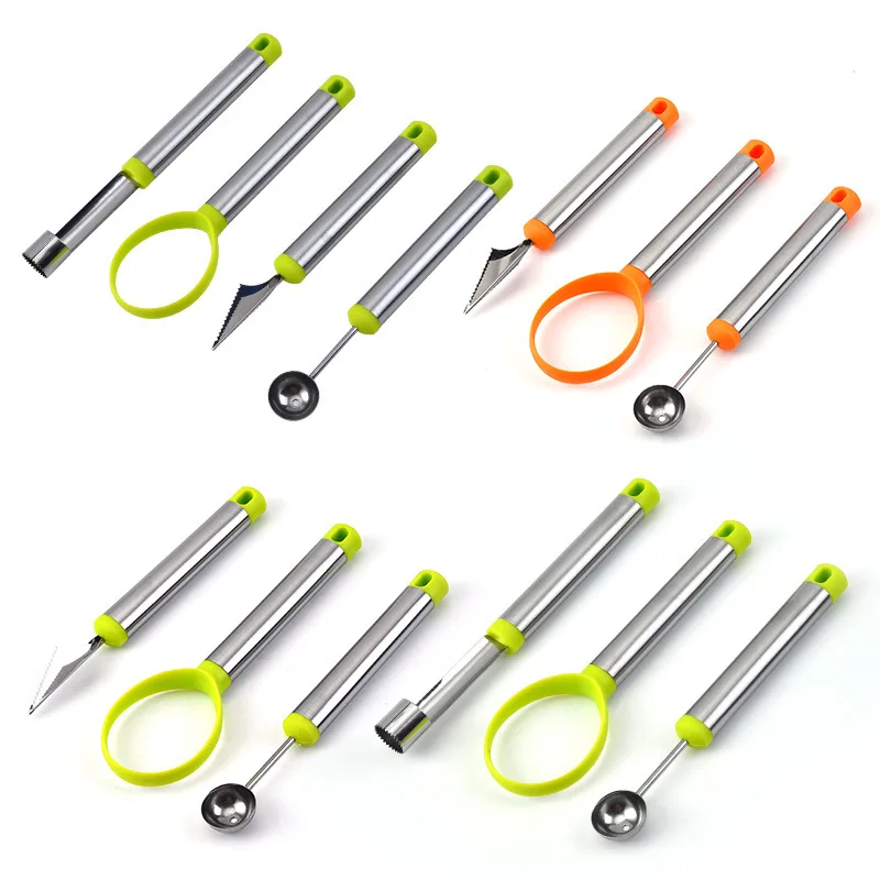 

Stainless steel fruit digging ball carving knife three-piece fruit platter tool four-piece fruit digger set CN(Origin)