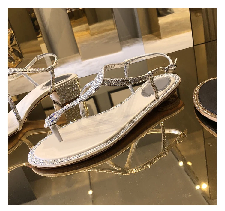 Женские пляжные сандалии с открытым носком кристаллами для отпуска 2020 | Обувь