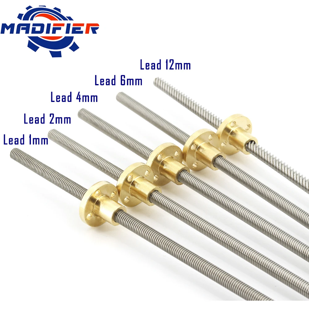 

304 stainless steel T8 screw length 300mm lead 1mm 2mm 3mm 4mm 6mm 8mm 10mm 12mm 14mm 16mm trapezoidal spindle With copper nut