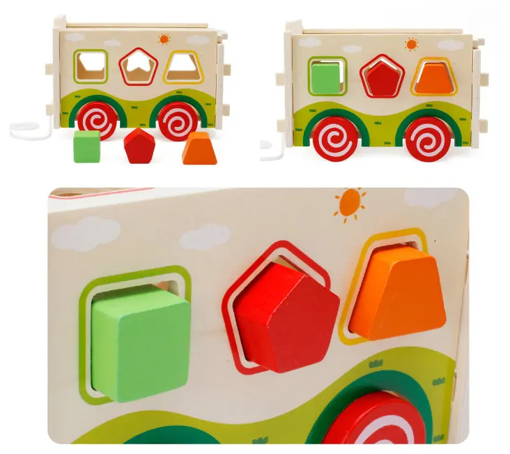 

Wooden blocks for children to pull the car boys and girls early childhood shape matching 1-3-6 year old toys