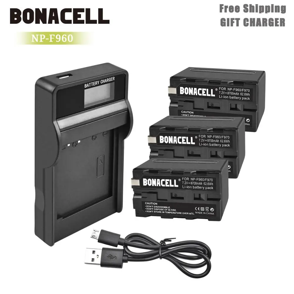 Bonacell 8700 мА/ч, NP-F960 NP-F970 Батарея+ ЖК-дисплей Зарядное устройство для SONY F960 F550 F570 F750 F770 MC1500C 190P 198 F950 HD1000C L50