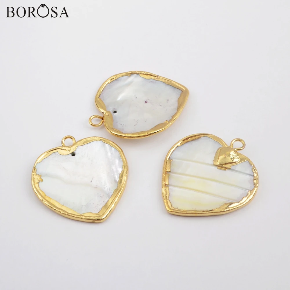 Ювелирные изделия из ракушек BOROSA 10 шт. позолоченные в форме сердца с натуральным