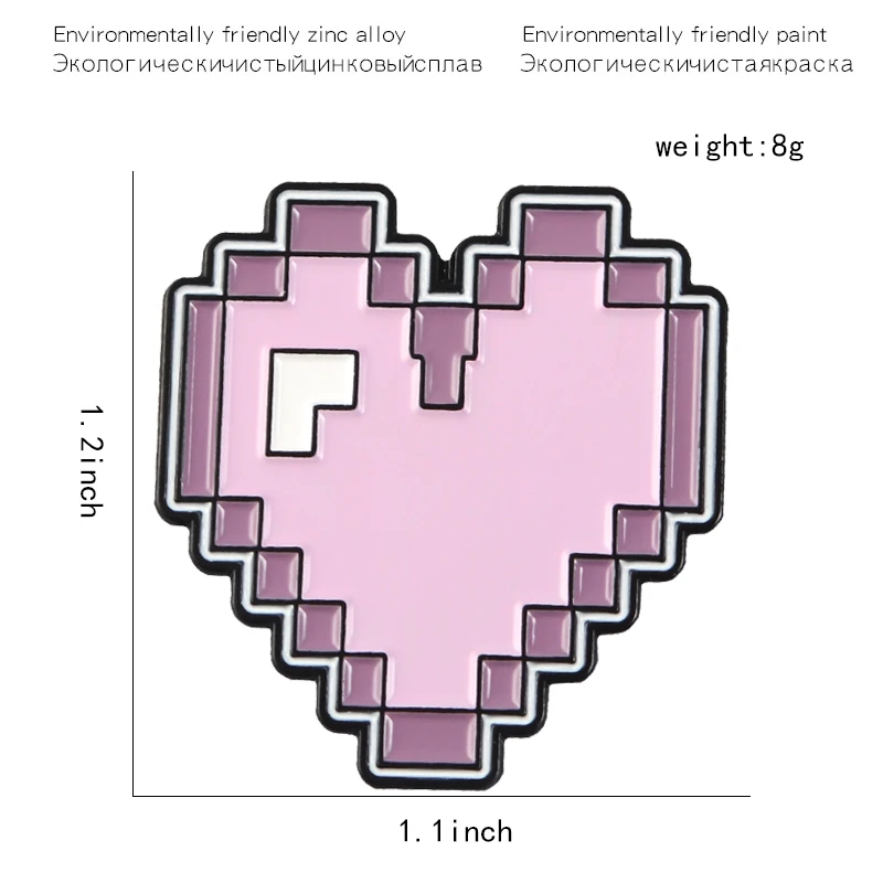 Ретро Пиксельная фиолетовая эмалированная булавка в форме сердца милый забавный
