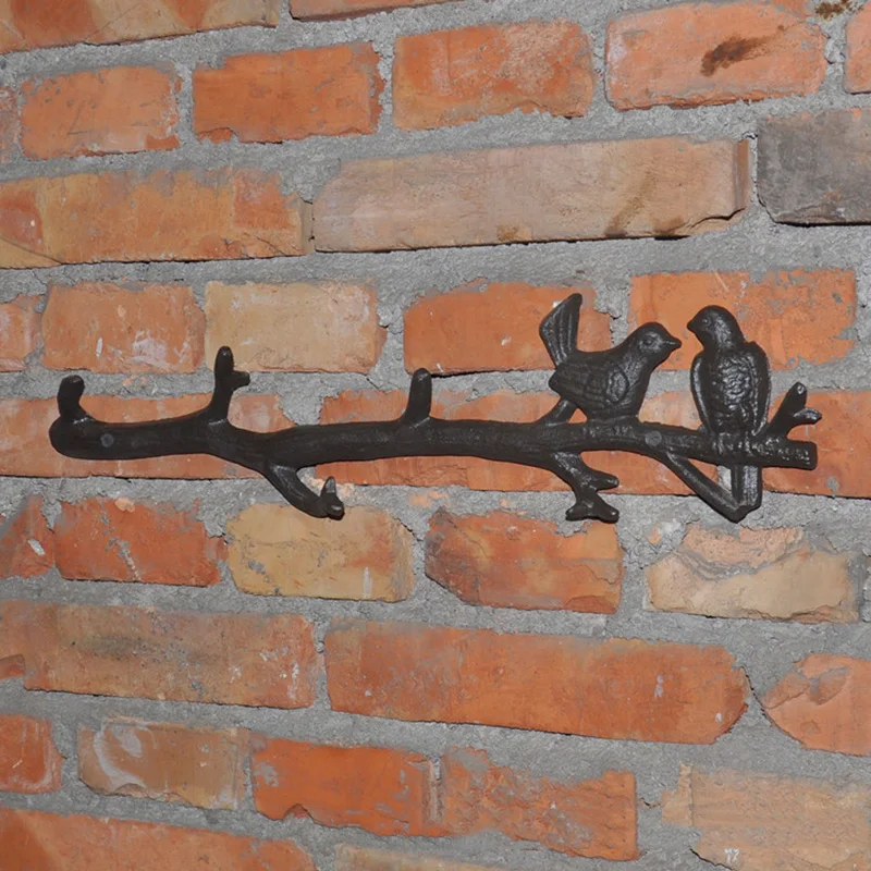 

Hot Cast Iron Birds On Branch Hanger with 6 Hooks Decorative Cast Iron Wall Hook Rack for Coats Hats Keys Towels Clothes D6