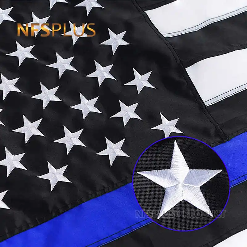 

Thin Blue Line American Flag 3x5 Ft Embroidered Stars Sewn Nylon Law Enforcement Police Blue Lives Matter USA Flags And Banners
