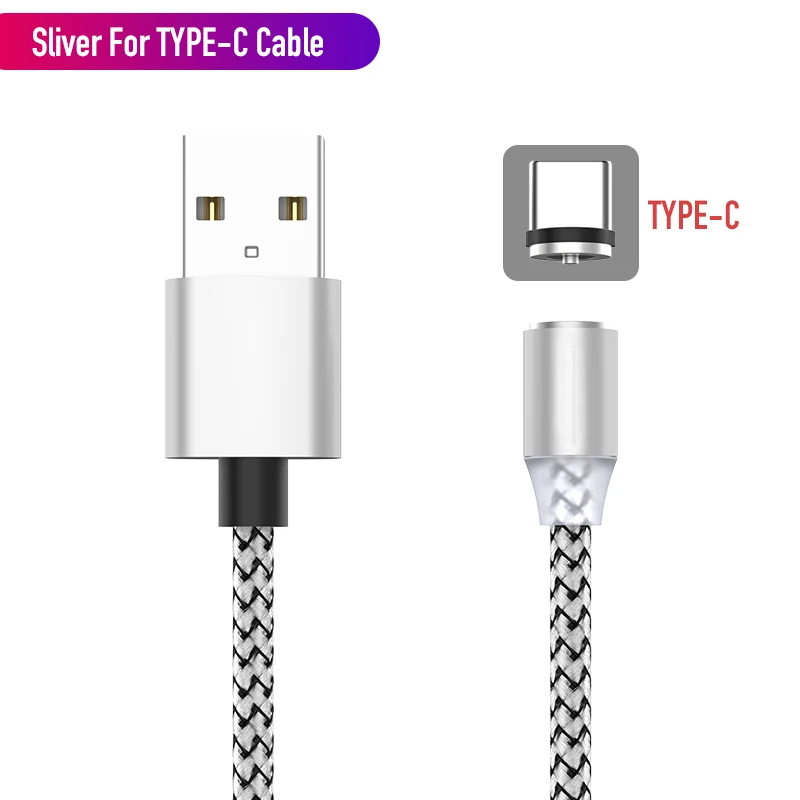Silver For Type-C 1 м светодиодный магнитный USB кабель для iPhone Xs Max и usb type-C кабель Micro USB кабель для samsung Xiaomi huawei USB C адаптер - Цвет: Silver For Type-C