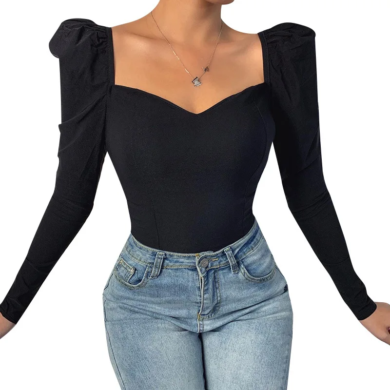 

Cross-border square collar shirt female wish the new leisure retro shirts wholesale