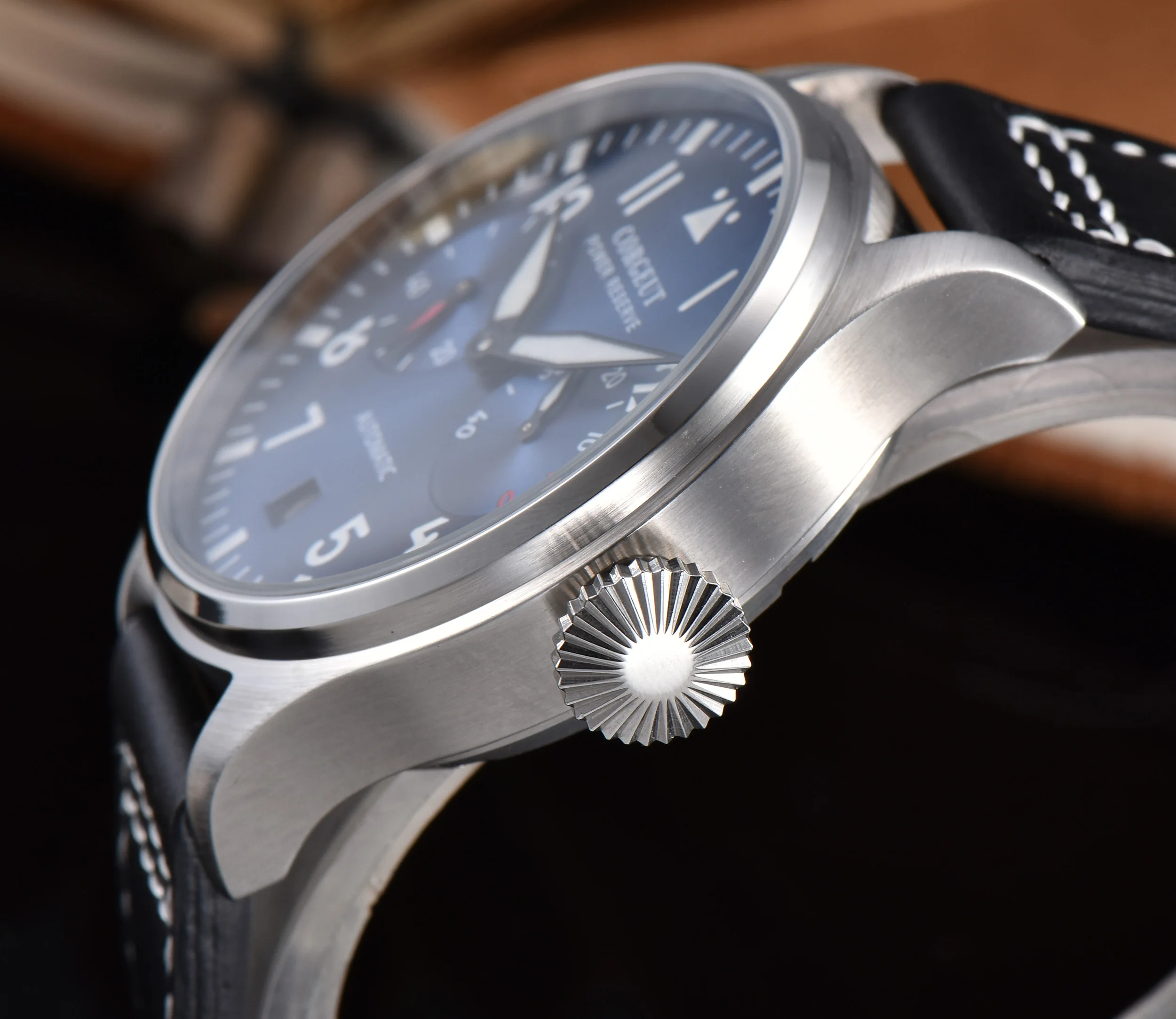 Corgeut42MM автоматические механические наручные часы мужские светящиеся Дата синий циферблат нержавеющая сталь настоящий пояс 316L нержавеющая сталь Водонепроницаемый