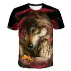 Летняя Детская 3D футболка с коротким рукавом для отдыха футболка с принтом животных льва тигра волка кошек для мальчиков девочек детская модная футболка