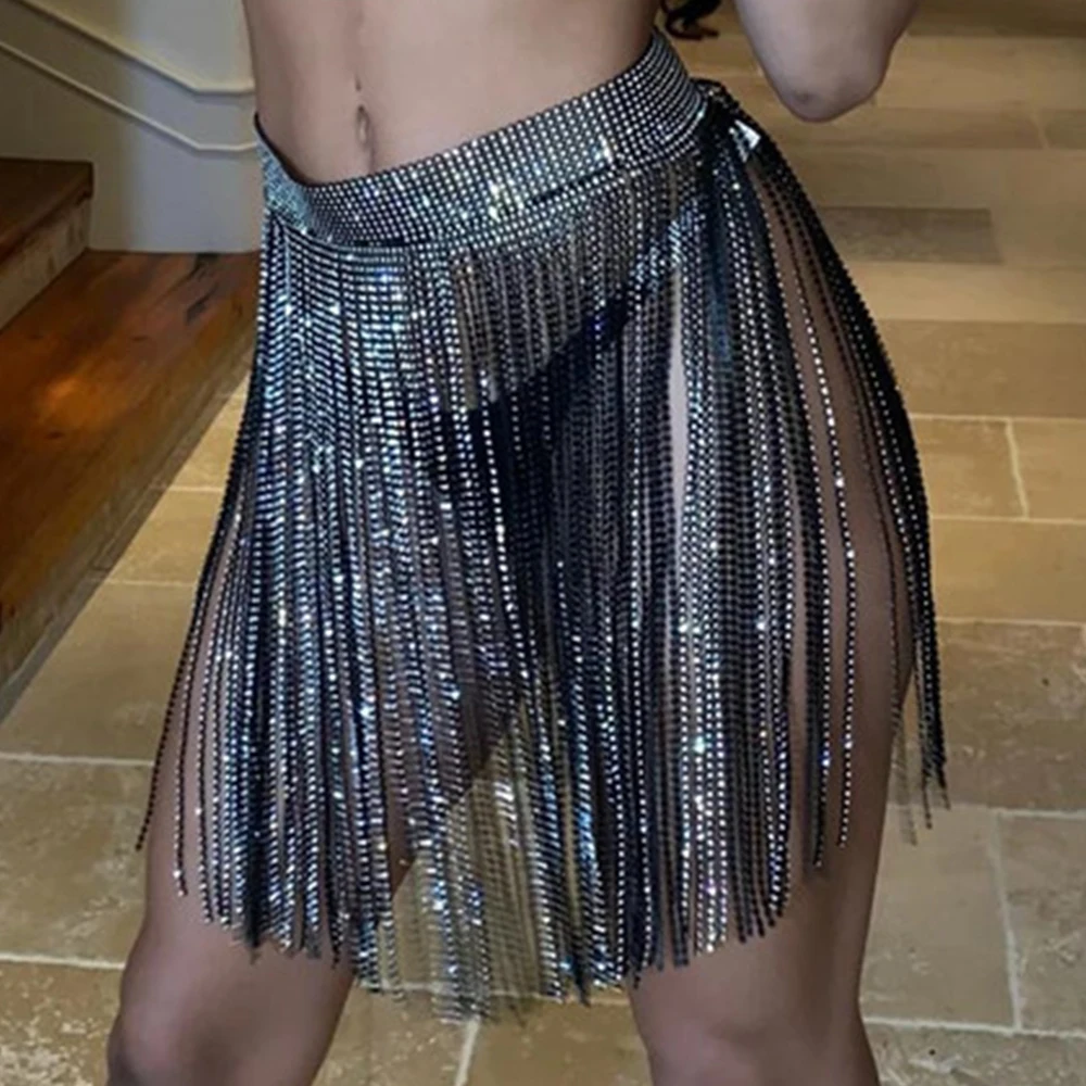 Сексуальная летняя юбка с металлической цепочкой короткая праздничная одежда