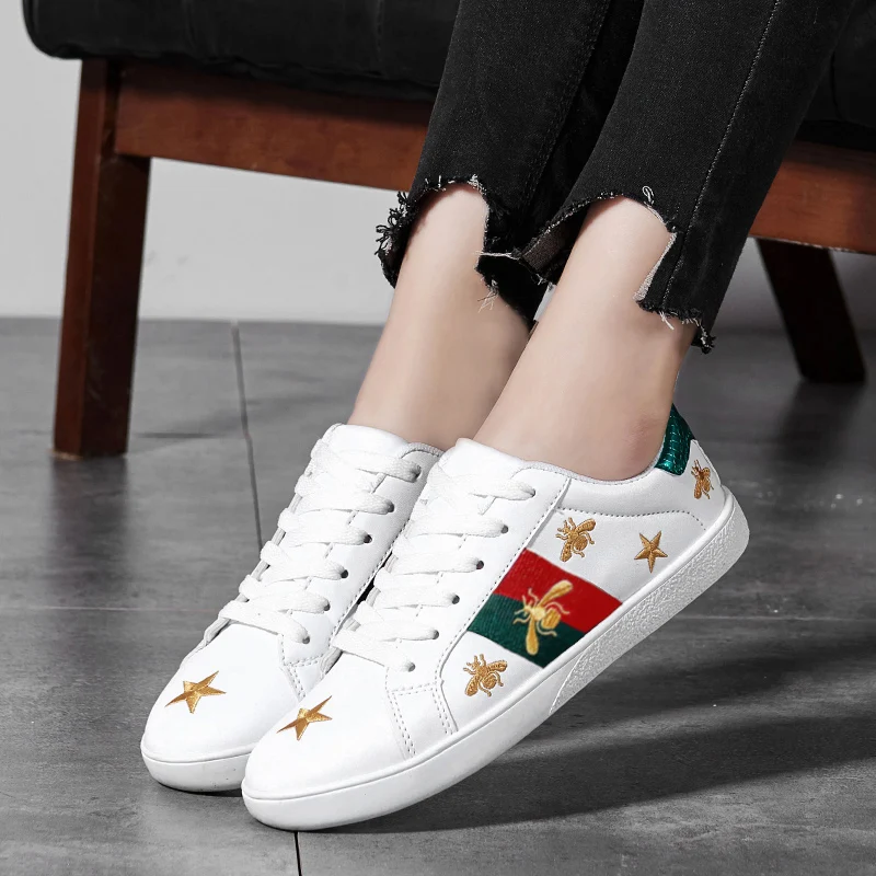 WEH Designer Embroidery Golden shoes men luxury Casual Outdoor Low Flats Men Shoes Couple Glitter white sneakers for | Обувь