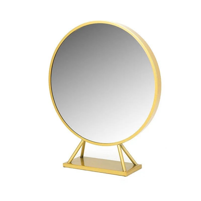 

Nordic LED Makeup Mirror 3 Color Variable Light Smart Gold Metal Frame Round Desktop Dresser Mirror Decorative Mirror 50cm MJ