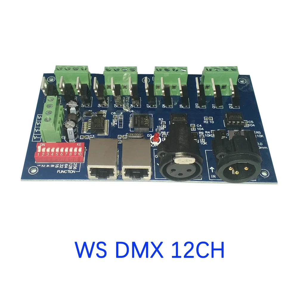 12CH DMX512 Led Controller 12V DC 24V Decoder with XLR 3P RJ45 Interface,Output current Max 3A/Channel For RGB Led Strip Module