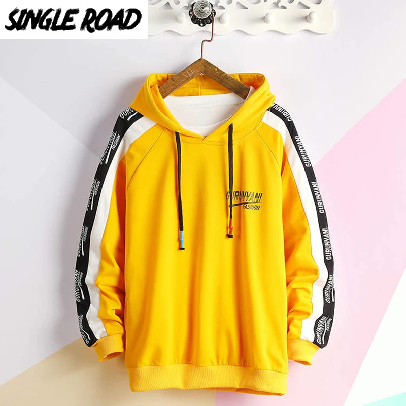 Мужская толстовка с капюшоном SingleRoad желтая Толстовка в полоску Японская уличная