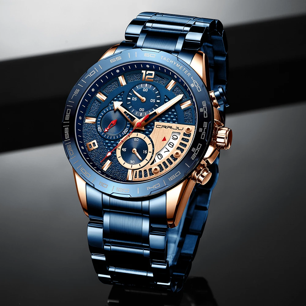 CRRJU 2020 Fashion Stainless Steel Mens Watches Top Brand Luxury Sport Luminous Chronograph Quartz Watch Men Relogio Masculino | Наручные